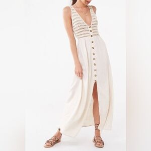 Forever 21 Linen Blend  Button Down Bohemian Cottage Core Fairy core  Maxi Dress